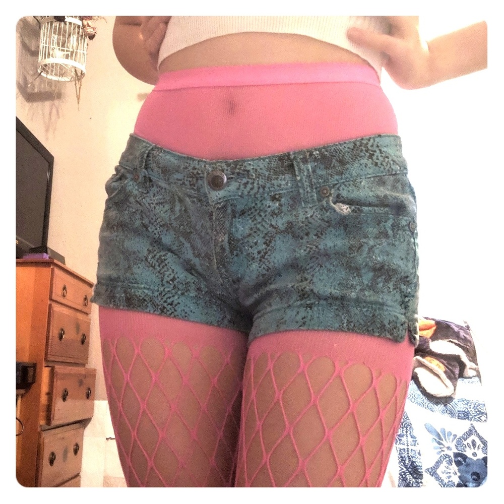 Snakeskin Print Blue Jean Shorts